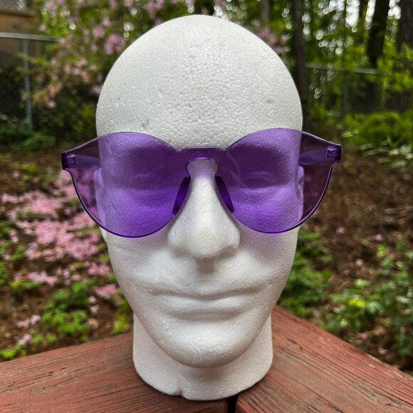 Purple Rimless Transparent Clear Lens Sunglasses - Picture 2 of 10